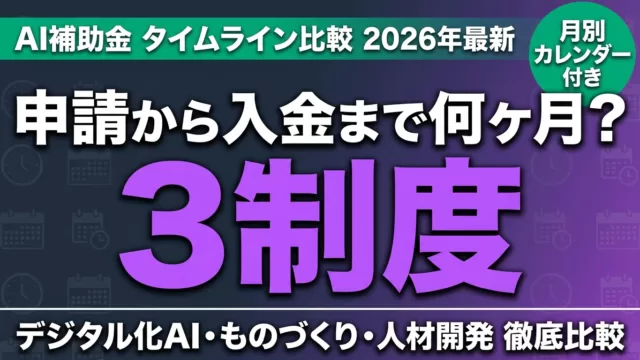 【2026年最新】AI補助金 申請から入金まで｜3制度タイムライン徹底比較