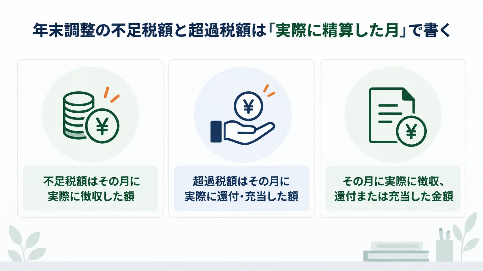 年末調整の不足税額と超過税額は「実際に精算した月」で書く