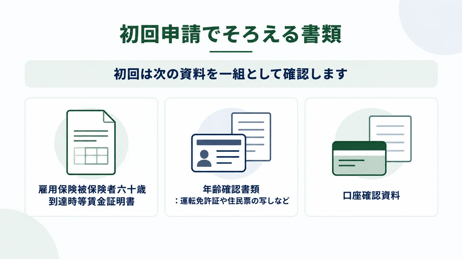 初回申請でそろえる書類