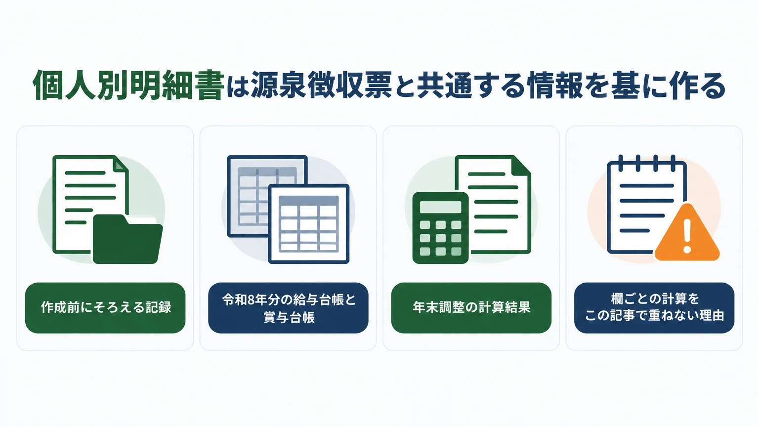 個人別明細書は源泉徴収票と共通する情報を基に作る